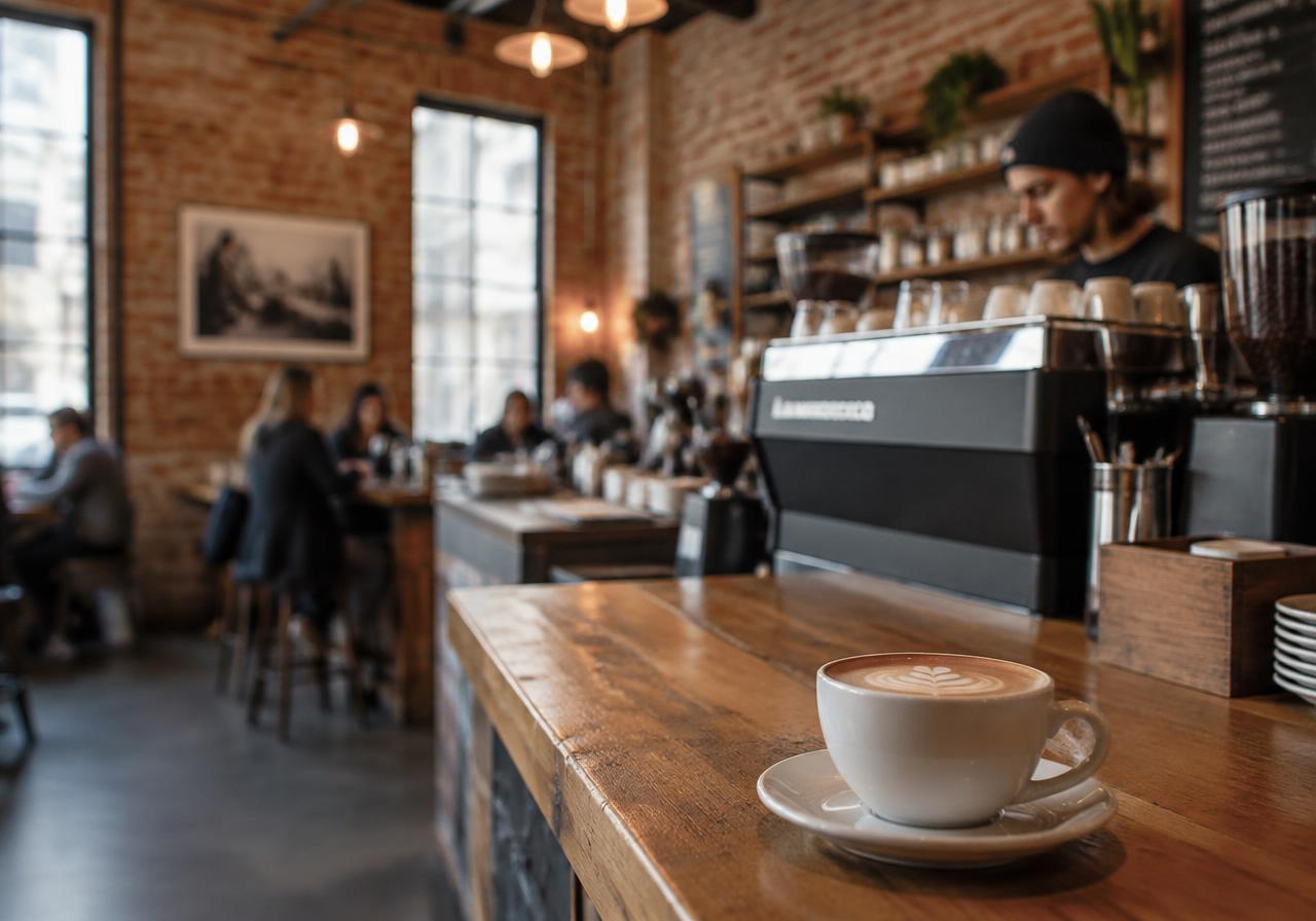 Coffee bar in an exposed-brick room (AI-generated image)